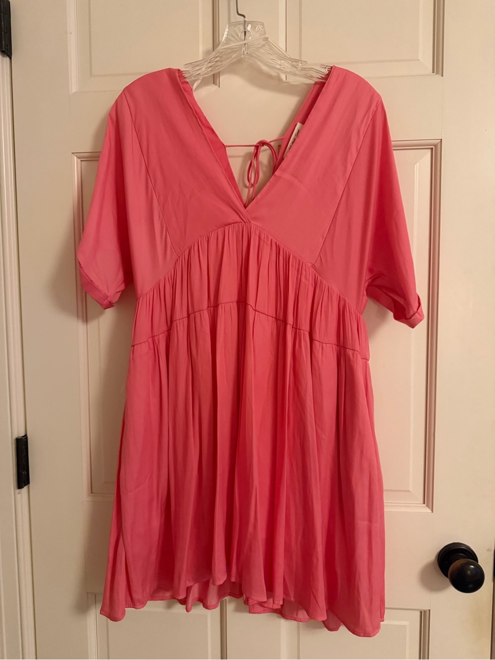 Mustard Seed Coral Pink V-Neck Flowing Tunic Dress